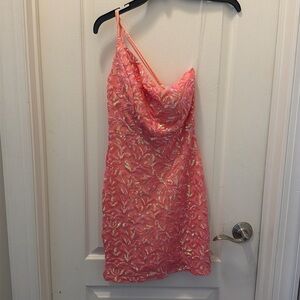 Coral/ peach sequin cocktail dress